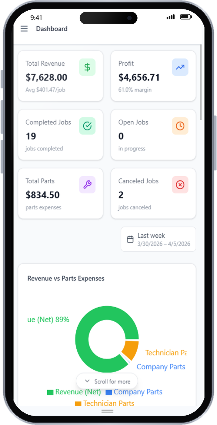 Service Strike mobile app dashboard on an iPhone