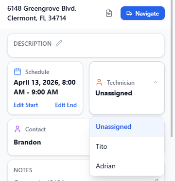 Service Strike mobile app job assignment